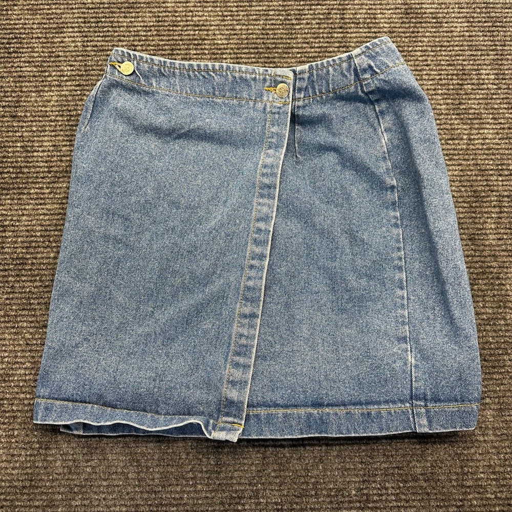 True Blue Denim Skirt Juniors 11/12 Wrap Mini Rigid Light Blue Jean Retro Y2K